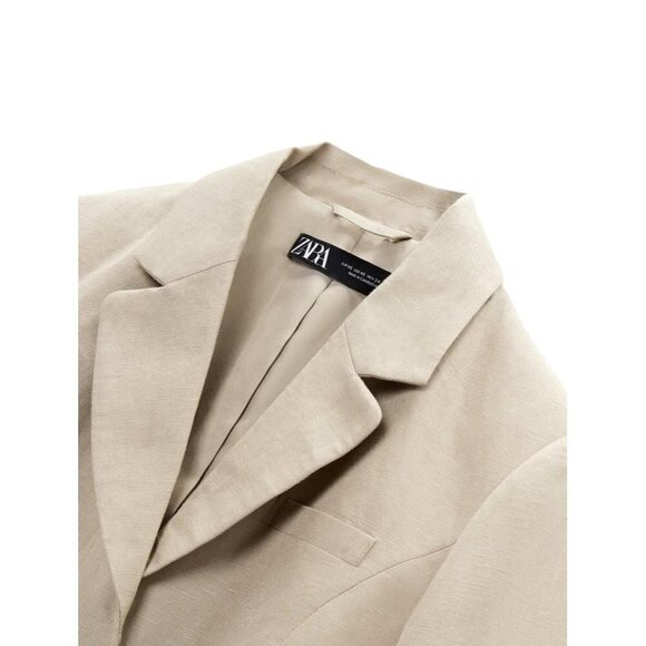 ZARA LINEN BLEND CROPPED BLAZER SAND SIZE XS | 8073/220 - Picture 4 of 4